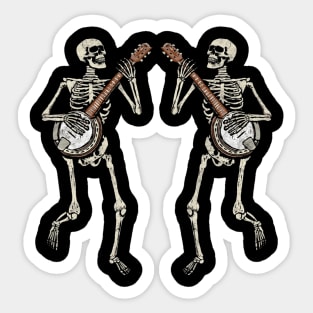 Retro Dancing Skeleton Pair Banjo Vintage Graphic Sticker